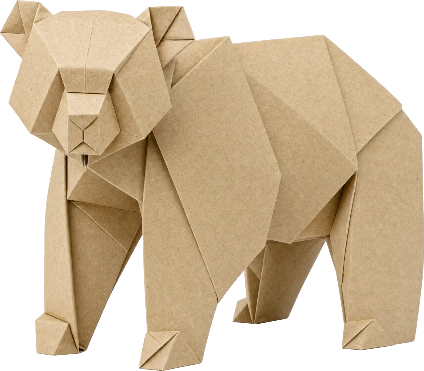 A bear folded from a single sheet of paper, standing square
